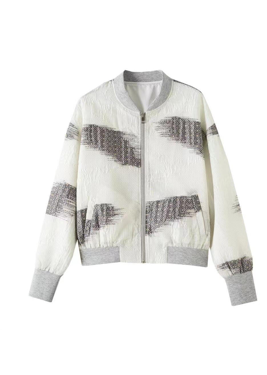 Drune | Weiße Zip-Up-Taschen Patchwork Baumwolljacken