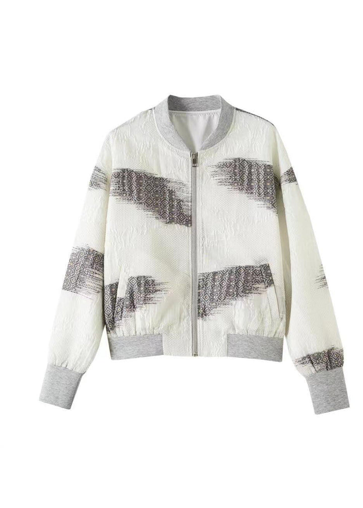 Drune | Weiße Zip-Up-Taschen Patchwork Baumwolljacken