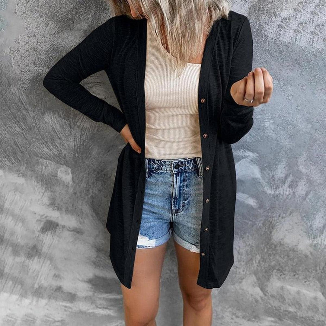 Drune | Damen Lange Strickjacke mit Knopfschluss und Langen Ärmeln