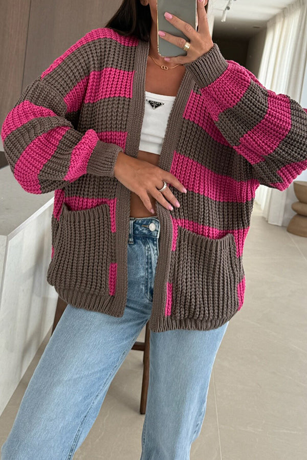 Drune | Damen Gestreifter Strickcardigan mit Taschen und Lockere Passform