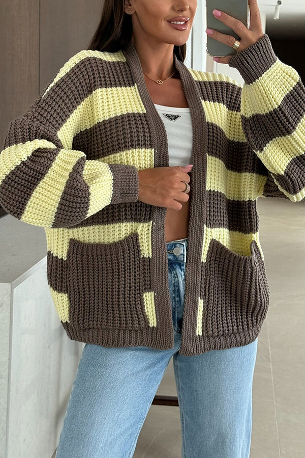 Drune | Damen Gestreifter Strickcardigan mit Taschen und Lockere Passform