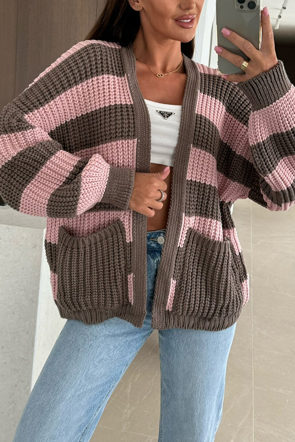 Drune | Damen Gestreifter Strickcardigan mit Taschen und Lockere Passform
