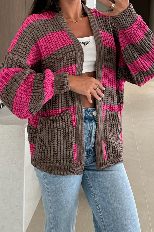 Drune | Damen Gestreifter Strickcardigan mit Taschen und Lockere Passform