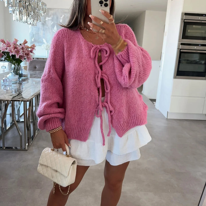Drune | Lange Strickjacke Damen mit Bindeband