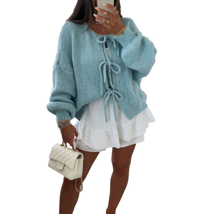 Drune | Lange Strickjacke Damen mit Bindeband