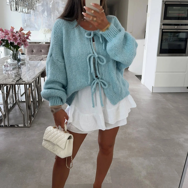 Drune | Lange Strickjacke Damen mit Bindeband