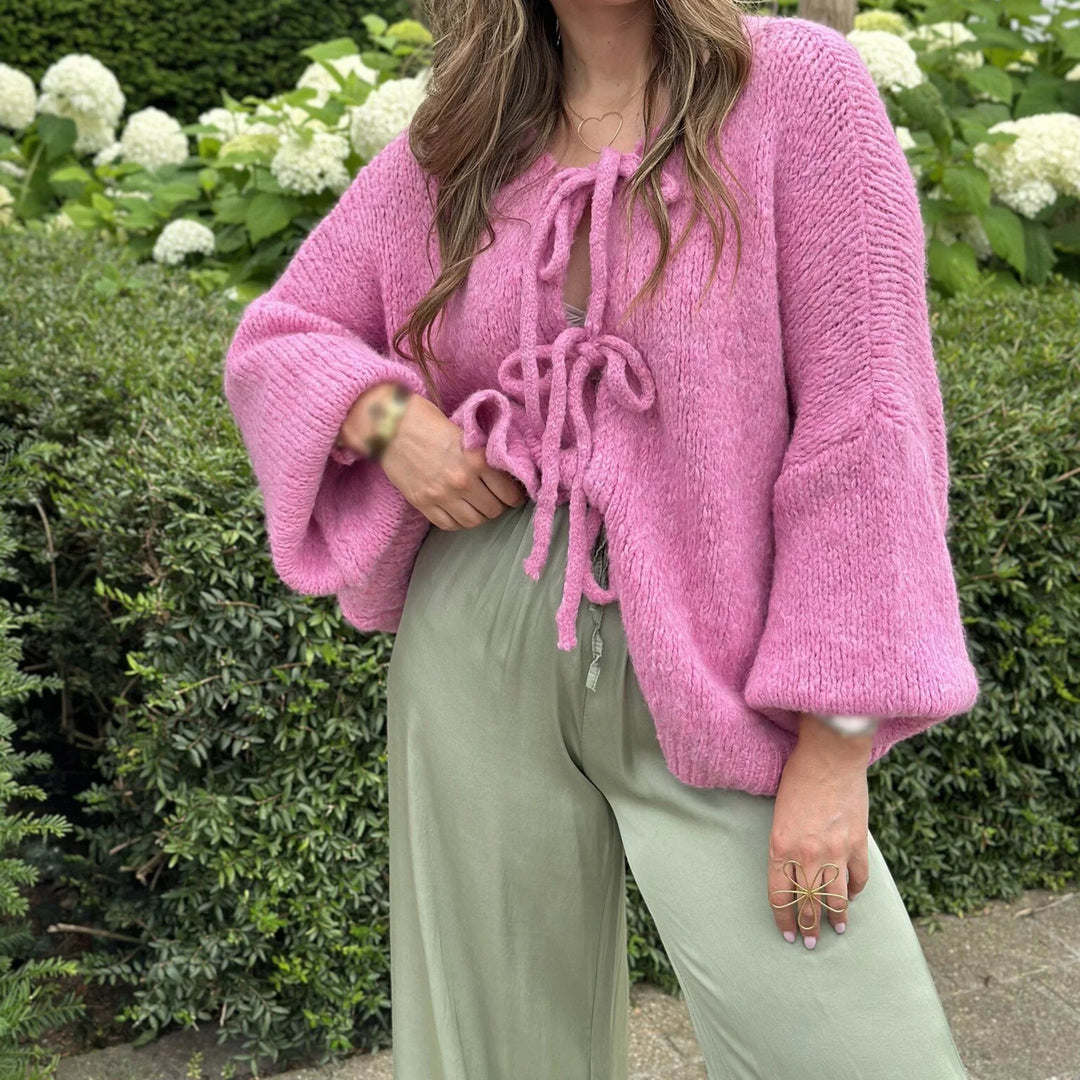 Drune | Lange Strickjacke Damen mit Bindeband