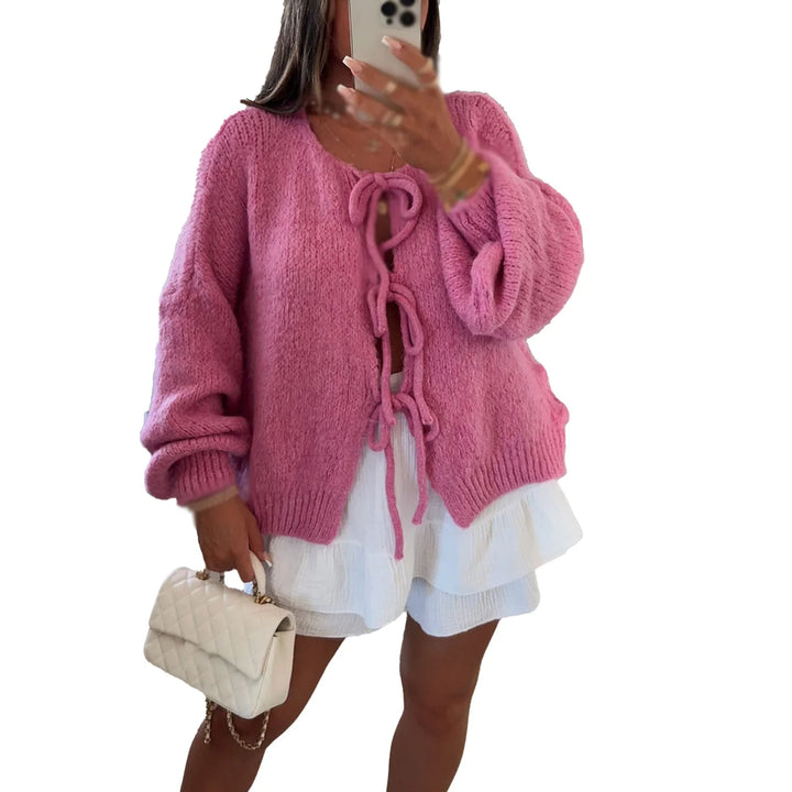 Drune | Lange Strickjacke Damen mit Bindeband