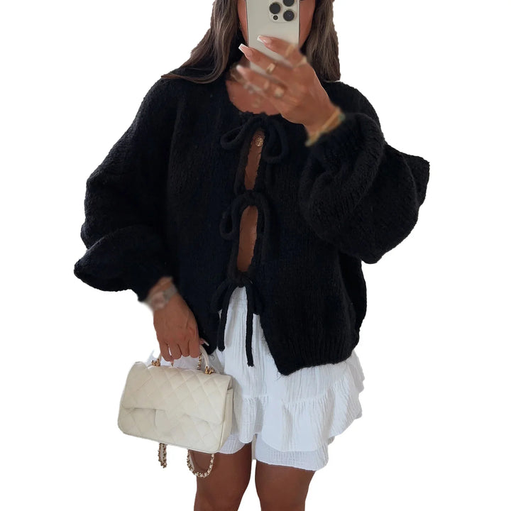 Drune | Lange Strickjacke Damen mit Bindeband