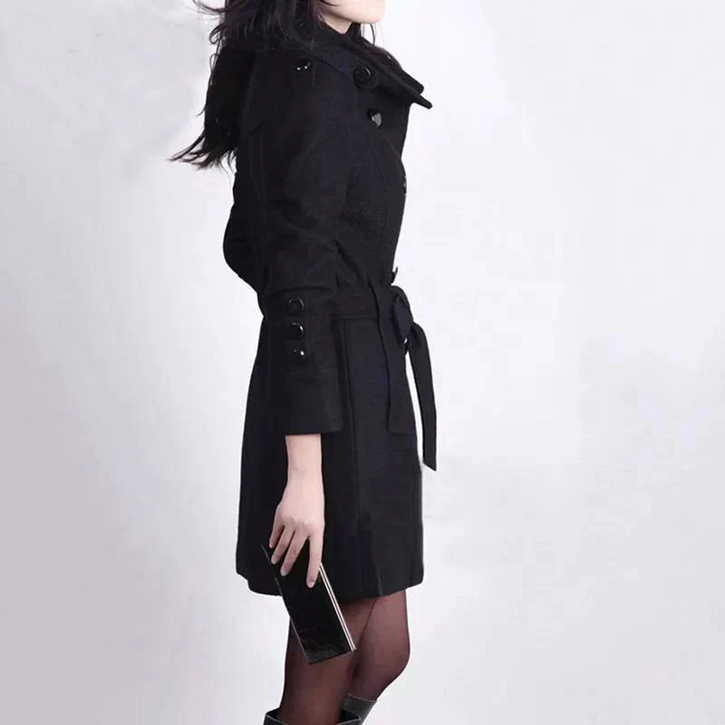 Drune | Trenchcoat - Wollmix - Doppelreiher - Mit Gürtel - Eleganter langer Mantel