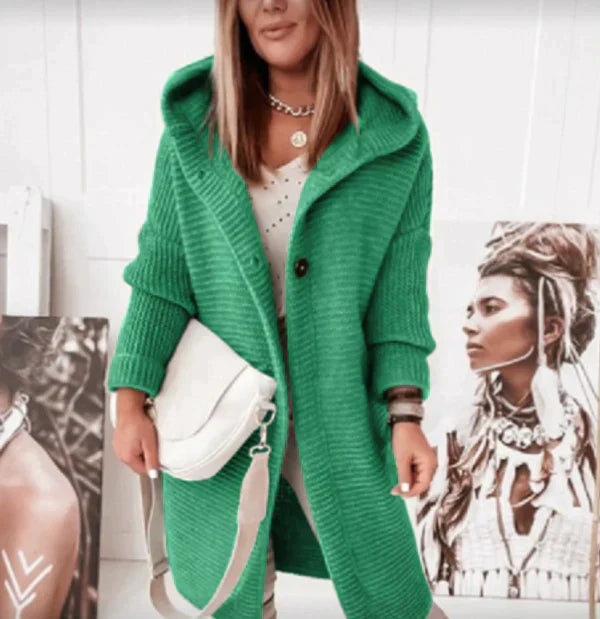 Drune | Vest Extra lang warme gestrickte Jacke mit Kapuze für Damen