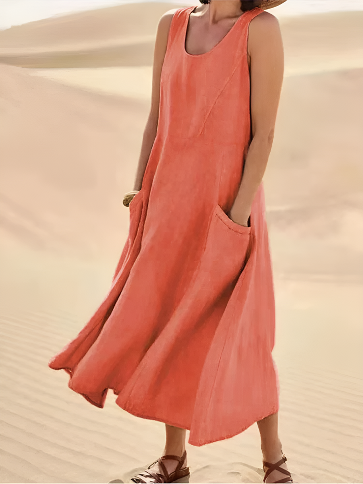 Drune | Damen Leinen Maxikleid Mit Taschen