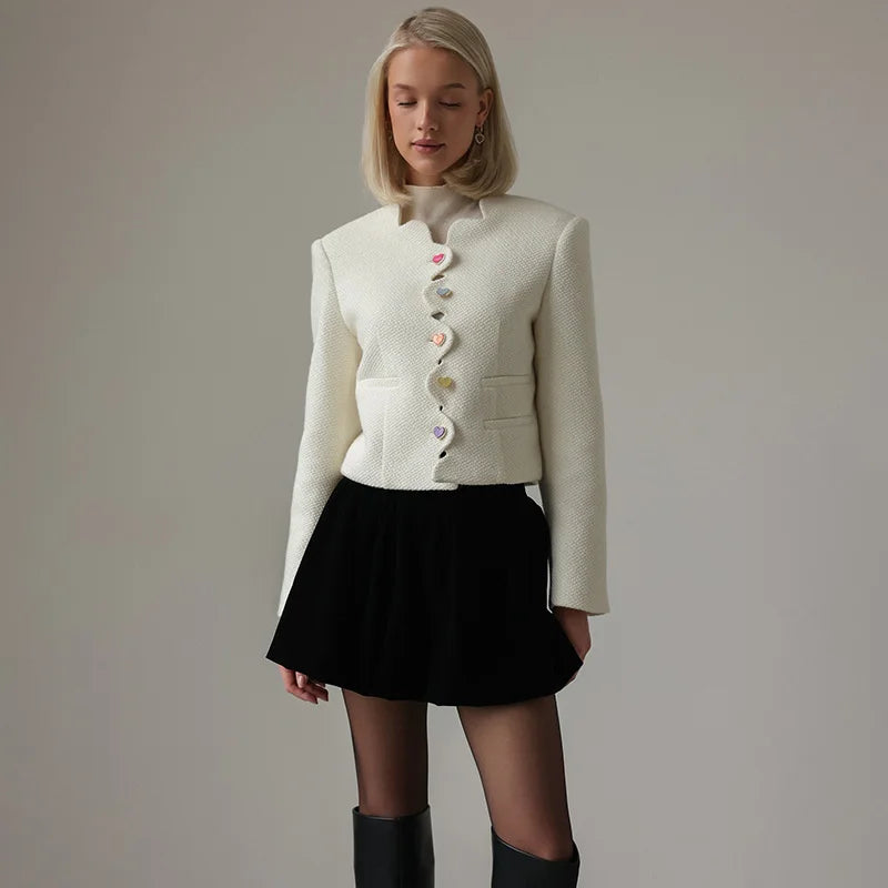 Drune | Damen Elegantes Weste mit Hohem Kragen und Einzigartigen Knöpfen