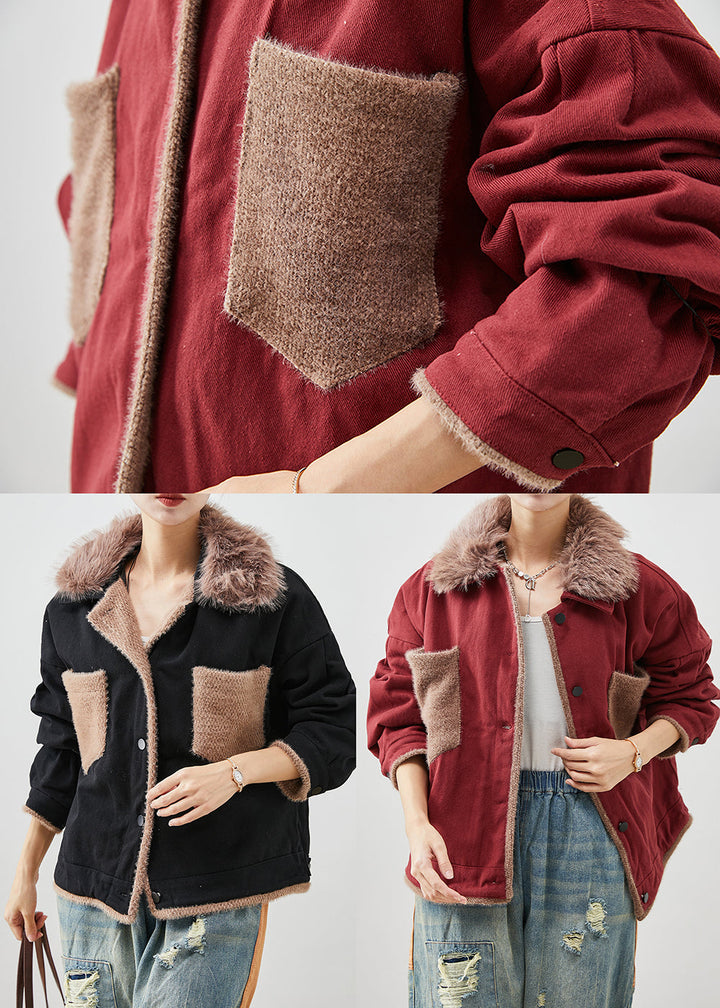 Drune | Patchwork Baumwollmäntel Pelzkragen