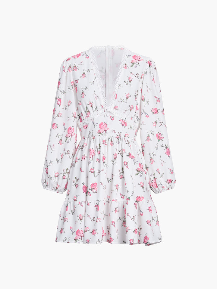Drune | Kurz Blumen Kleid mit V-Ausschnitt