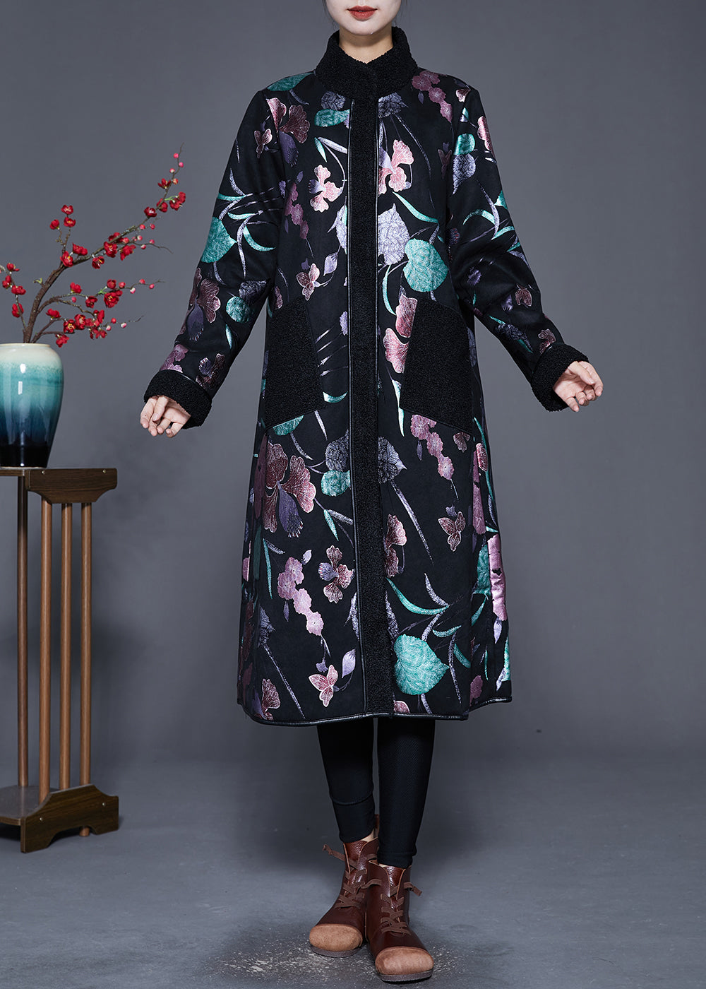 Drune | Print Fleece-Wollfutter Mäntel Stehkragen Winter