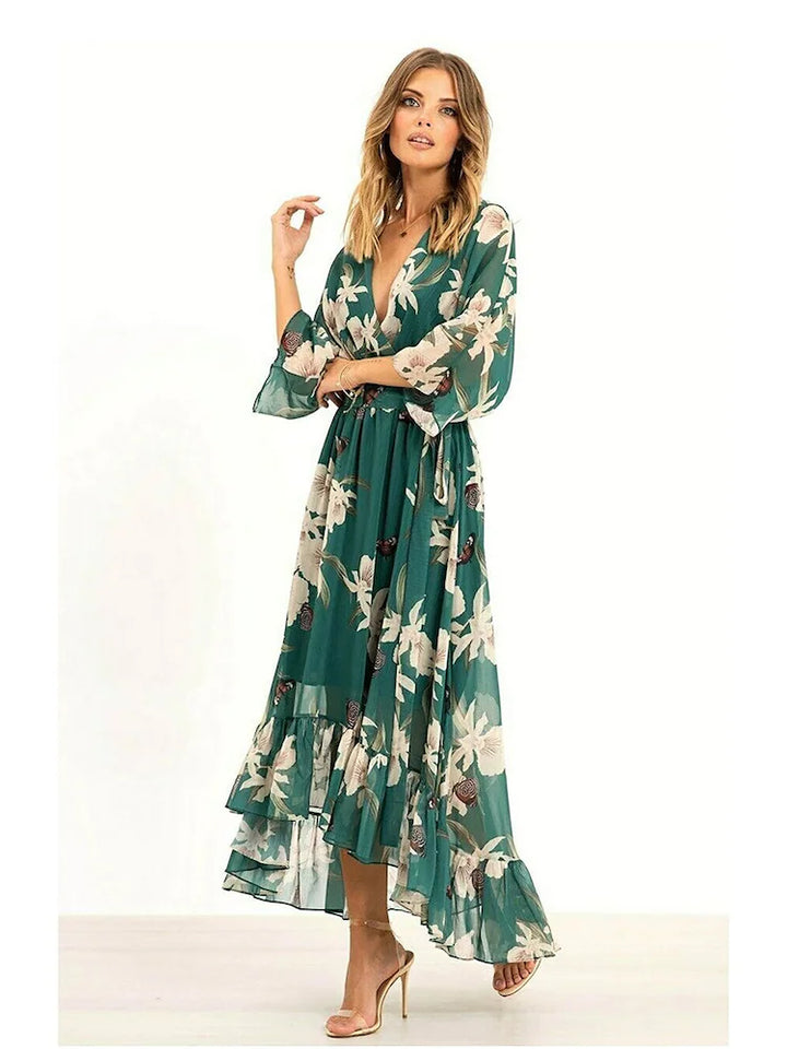 Drune | 3/4 Arm V-Ausschnitt Maxikleid für Eleganz