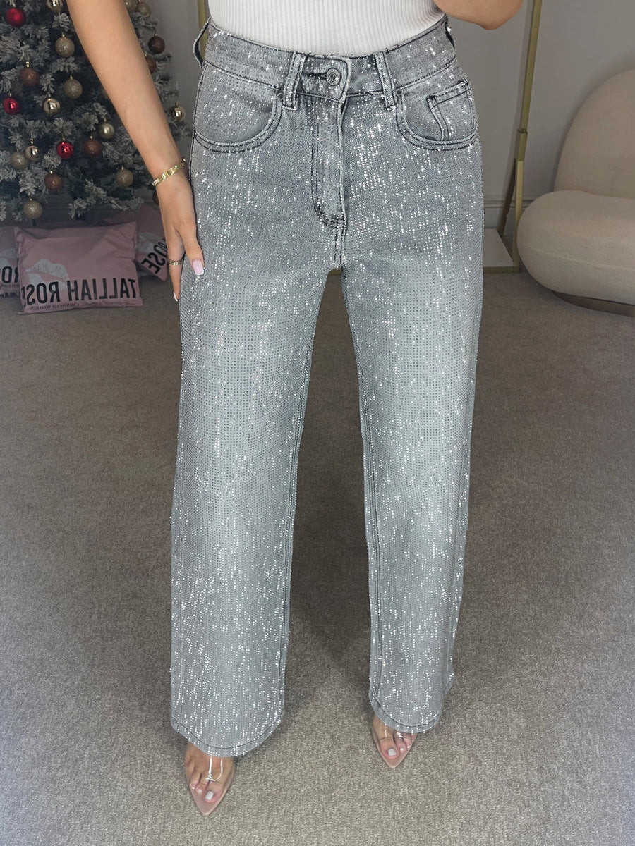 Drune | Jeans Mit Hoher Taille Und Diamant Details