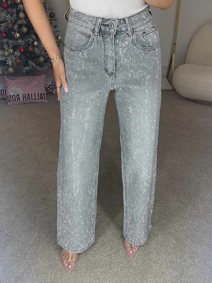 Drune | Jeans Mit Hoher Taille Und Diamant Details