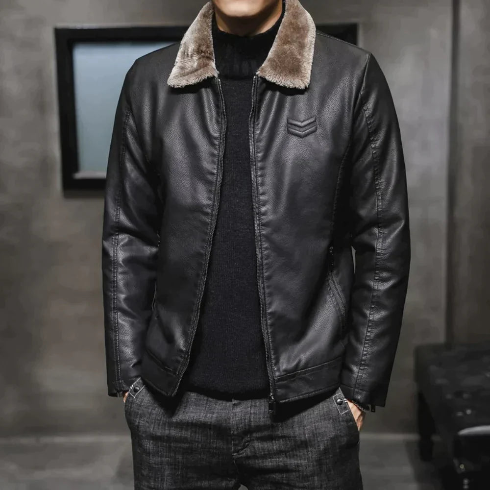Drune | Lederjacke mit Fleece-Kragen