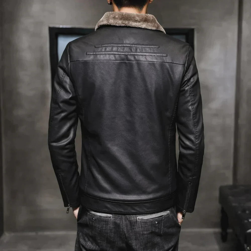 Drune | Lederjacke mit Fleece-Kragen
