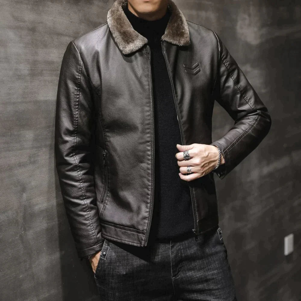 Drune | Lederjacke mit Fleece-Kragen