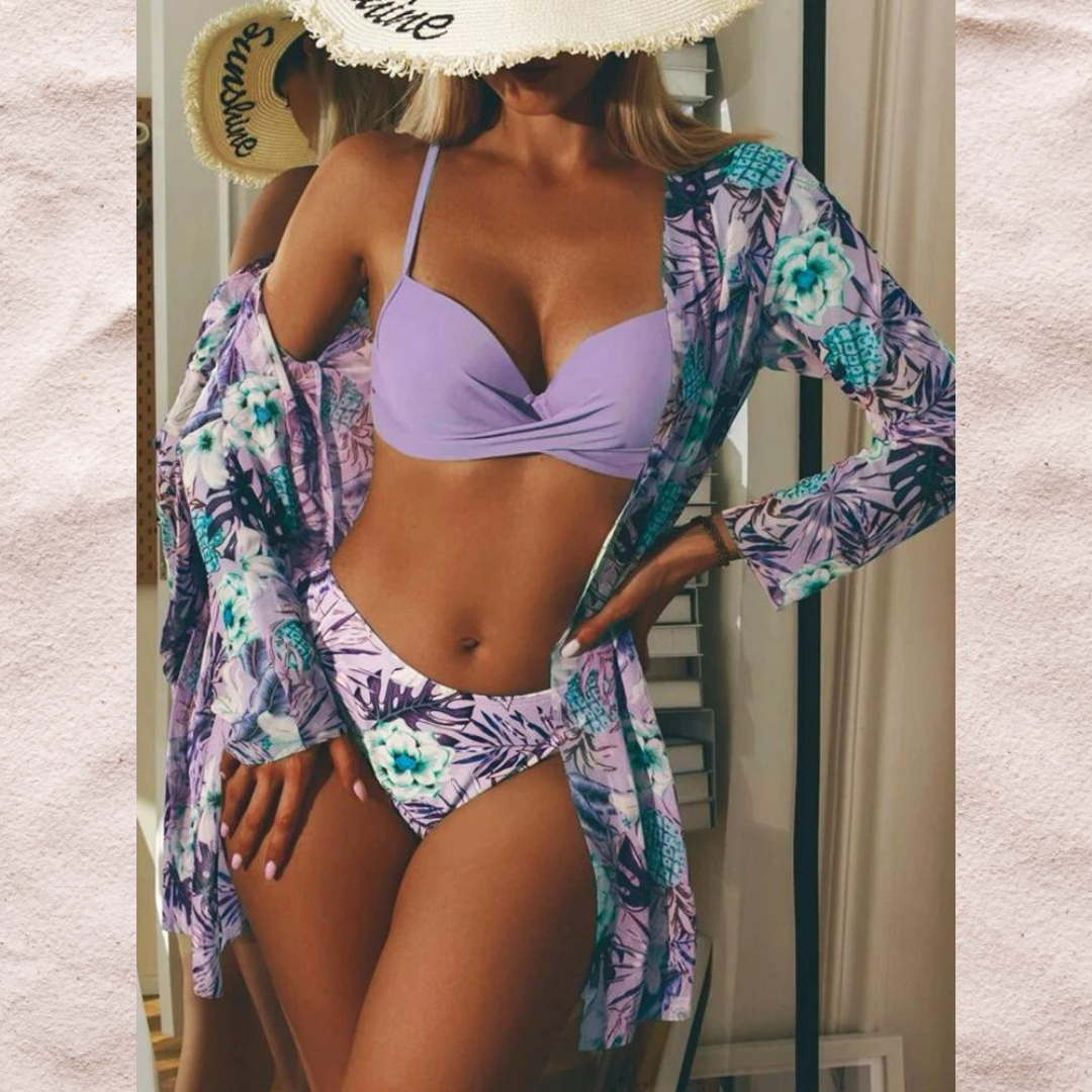Drune-in-1-Bikini-Set mit Blumenmuster (Bestseller)