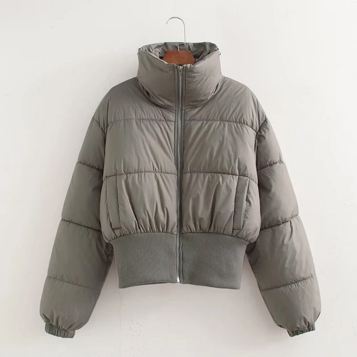 Drune | Damen Kurze Pufferjacke mit Hohem Kragen und Elastischem Taillengürtel