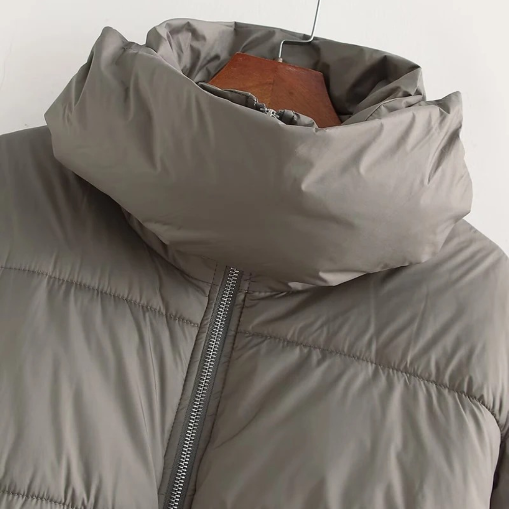 Drune | Damen Kurze Pufferjacke mit Hohem Kragen und Elastischem Taillengürtel