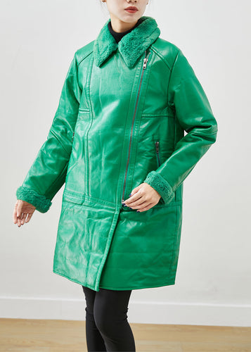 Drune | Grüne Zip-Up Patchwork Entenfedern Kunstledermäntel Winter