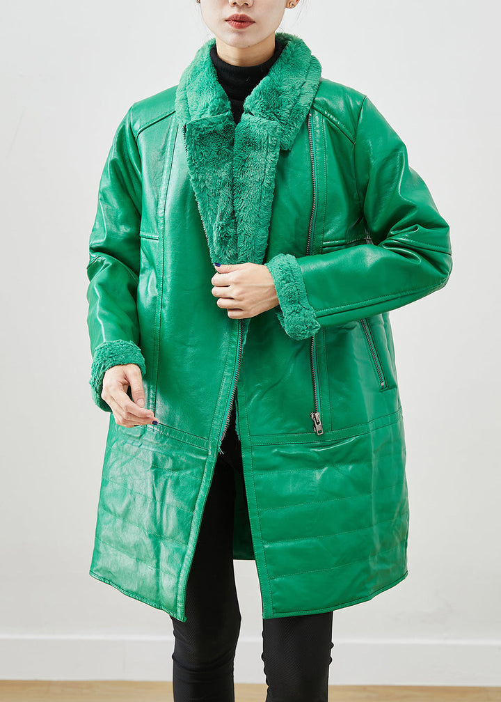 Drune | Grüne Zip-Up Patchwork Entenfedern Kunstledermäntel Winter
