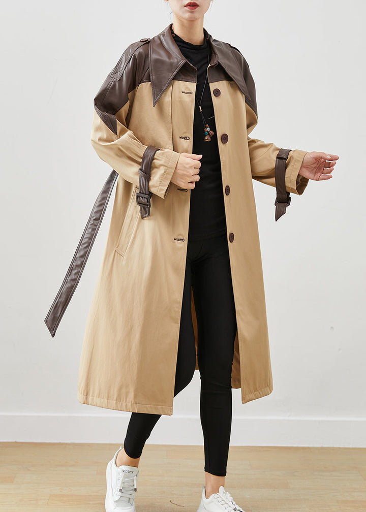 Drune | Khaki Peter Pan Kragen Patchwork Baumwolle Mäntel