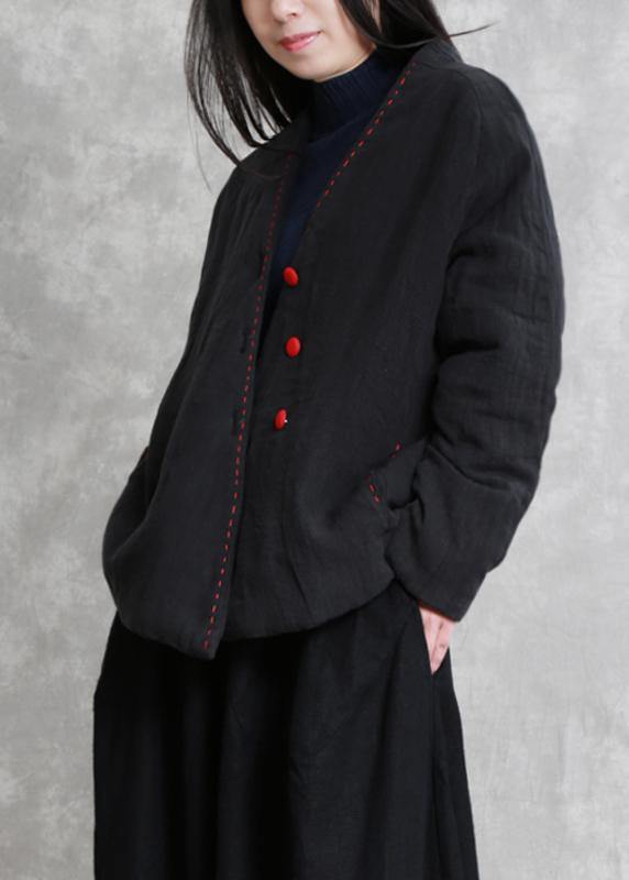 Drune | schwarzer Mode-Trenchcoat Geschenke v-Ausschnitt dicke Jacken