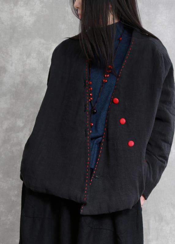 Drune | schwarzer Mode-Trenchcoat Geschenke v-Ausschnitt dicke Jacken