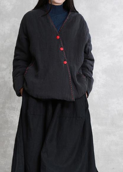 Drune | schwarzer Mode-Trenchcoat Geschenke v-Ausschnitt dicke Jacken