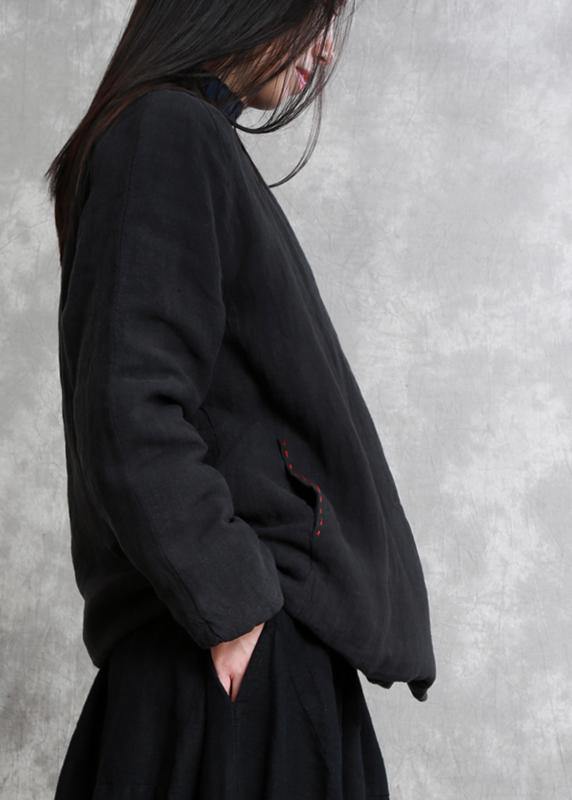 Drune | schwarzer Mode-Trenchcoat Geschenke v-Ausschnitt dicke Jacken