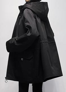 Drune | schwarze Plus Size Tunika-Mantel Arbeits Kapuzen Gürtel Frauen Mäntel