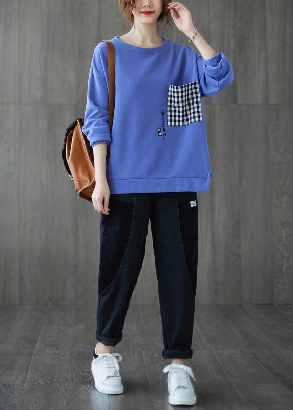 Drune | Hals Patchwork Maxi Mantel Blau Knie Damen Mäntel