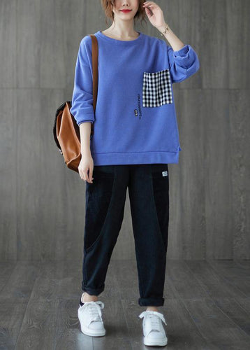 Drune | Hals Patchwork Maxi Mantel Blau Knie Damen Mäntel