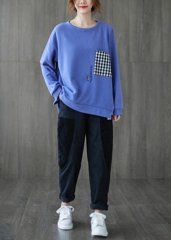 Drune | Hals Patchwork Maxi Mantel Blau Knie Damen Mäntel