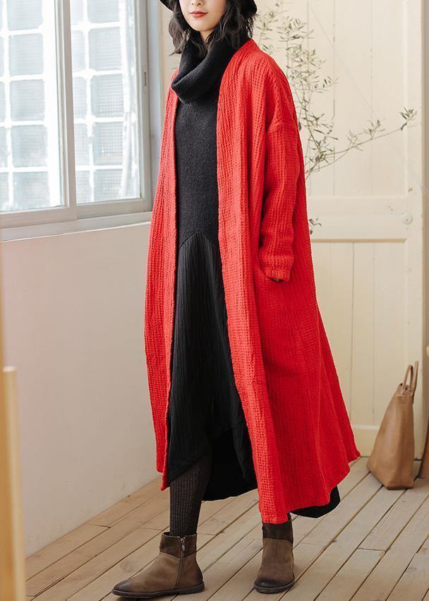 Drune | roter Plus-Size Trenchcoat Outfits Taschen Damen Mäntel