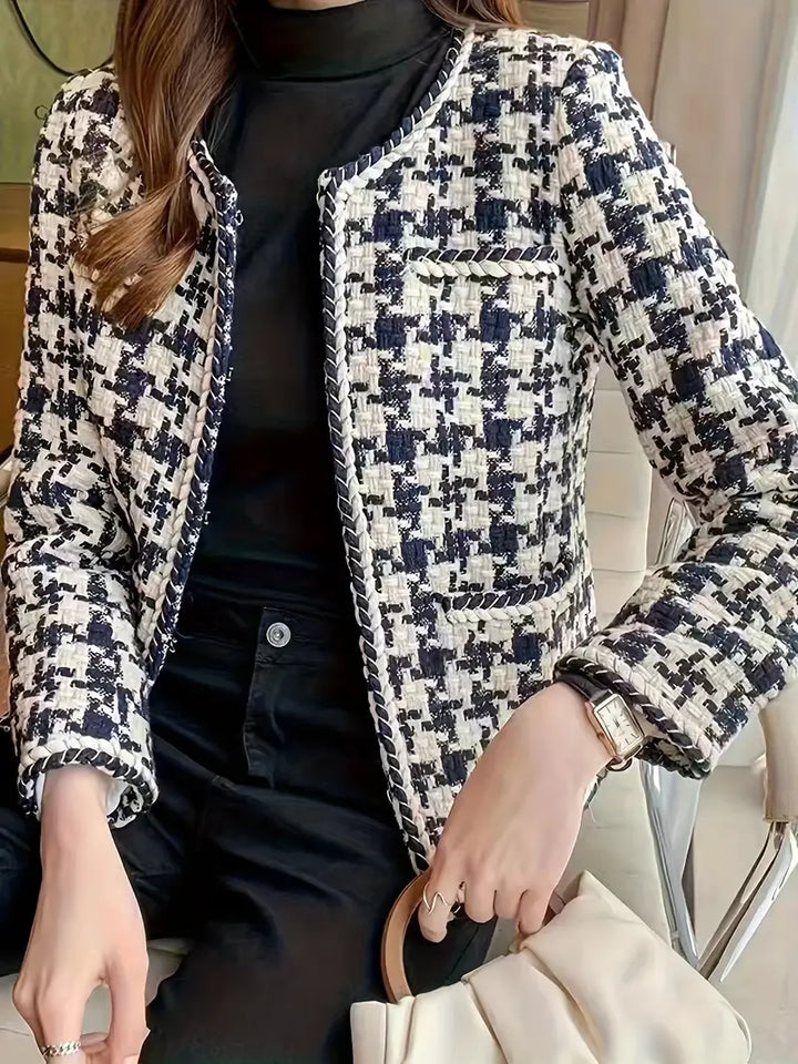 Drune | Hahnentritt-Muster, offene Jacke, lässige Langarm-Outfits
