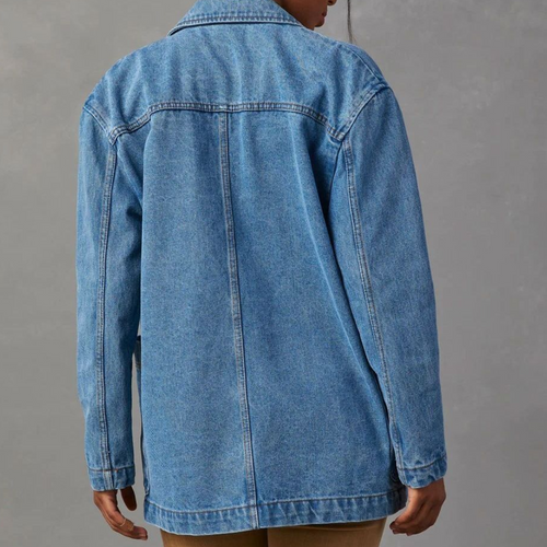 Drune | Damen Denim lockerer Schnitt Hüftlänge Knopf Front Alltagsgebrauch