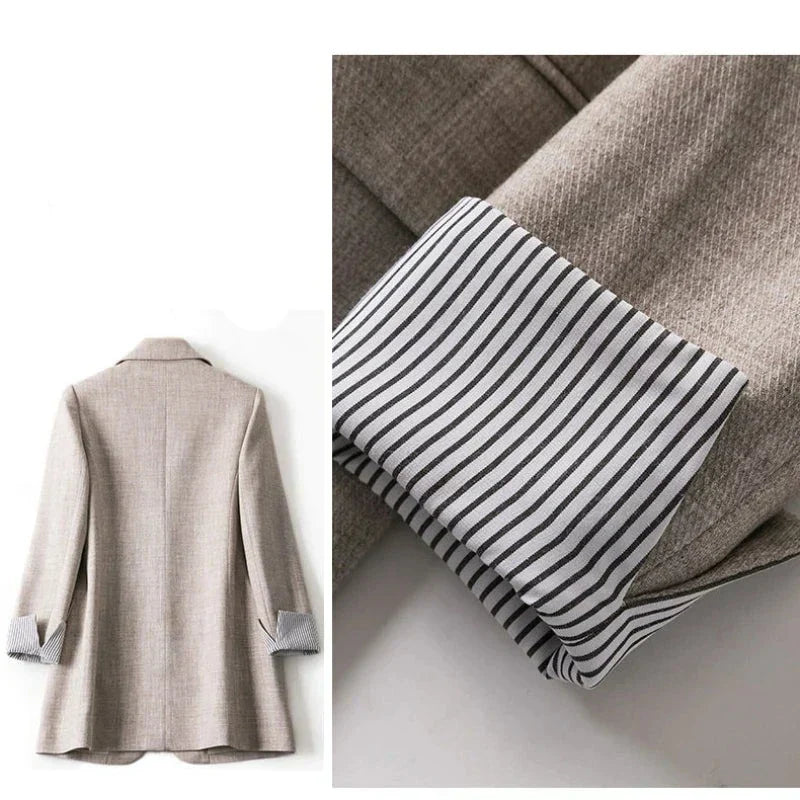 Trendiger Patchwork-Blazer mit lockerer Passform, Ein-Knopf-Verschluss und minimalistischem Design