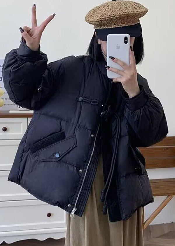 Drune | Chinesischer Stil Schwarze Quasten Entenfedern Puffers Jacken Winter