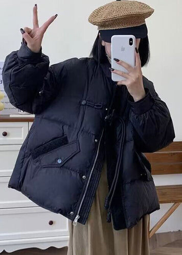 Drune | Chinesischer Stil Schwarze Quasten Entenfedern Puffers Jacken Winter