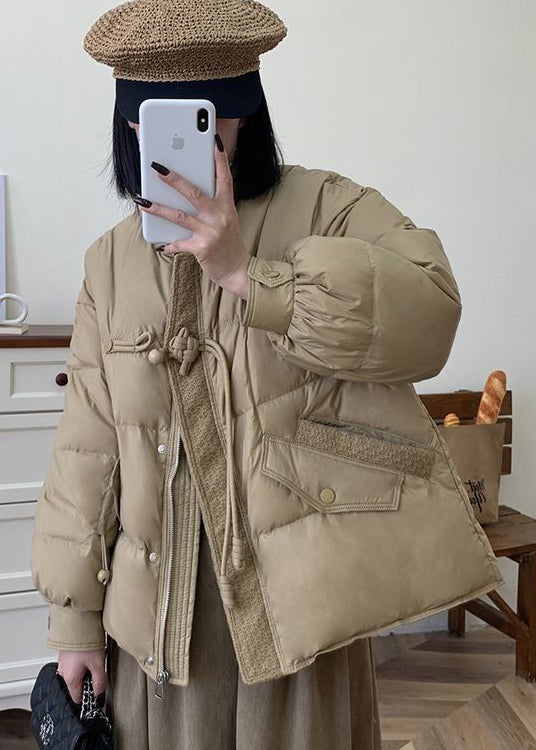 Drune | Chinesischer Stil Schwarze Quasten Entenfedern Puffers Jacken Winter