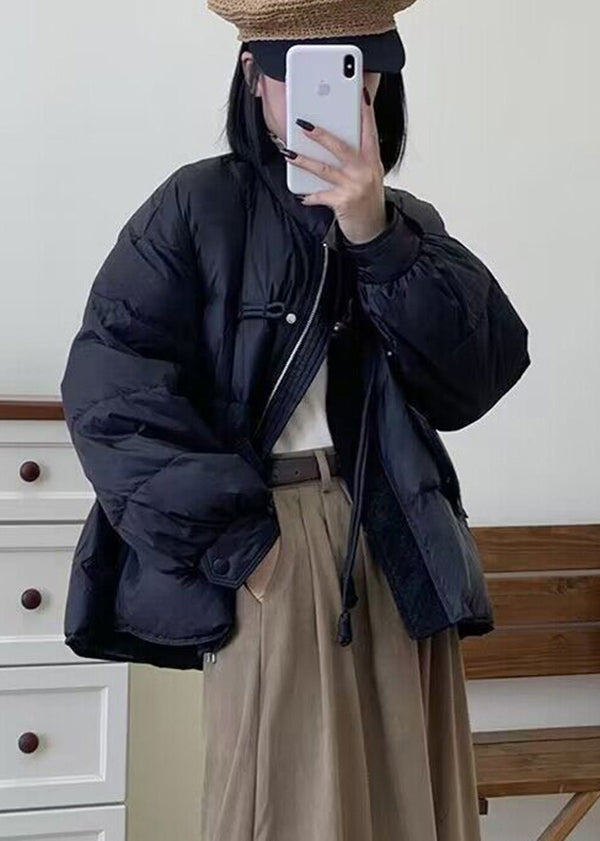 Drune | Chinesischer Stil Schwarze Quasten Entenfedern Puffers Jacken Winter