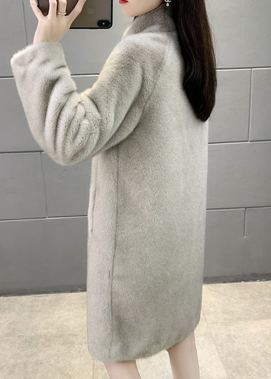 Drune | Graue Stehkragen Knopf Patchwork Flauschige Pelz Fluffy Mäntel Winter