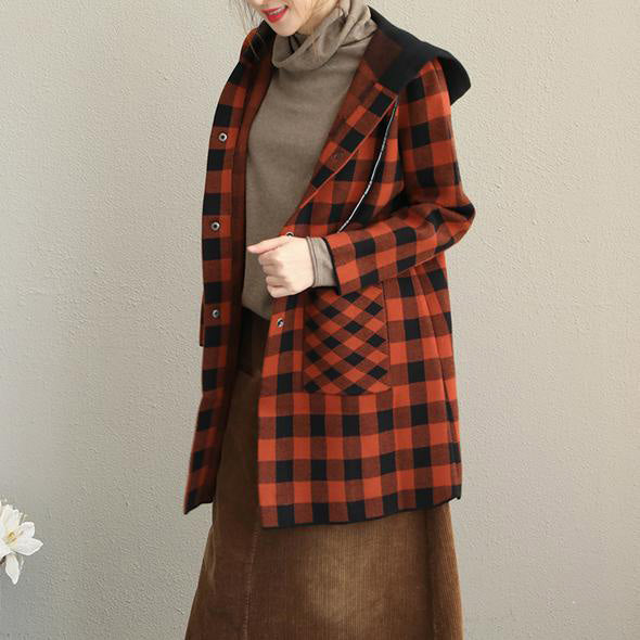 Drune | Lockere Kapuzenjacke Karo Dicke Mantel Frauen 2018 Lässige Jacken
